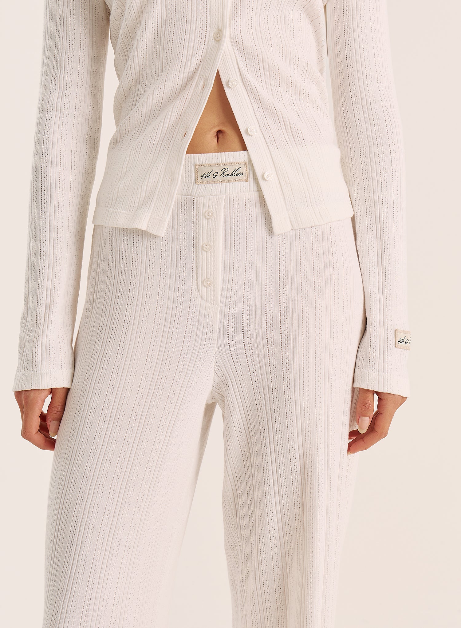 Ecru Printed Pointelle Trousers